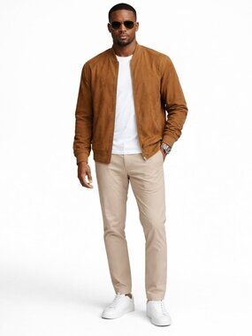 Size XXL Men's Faux Suede Bomber Jacket